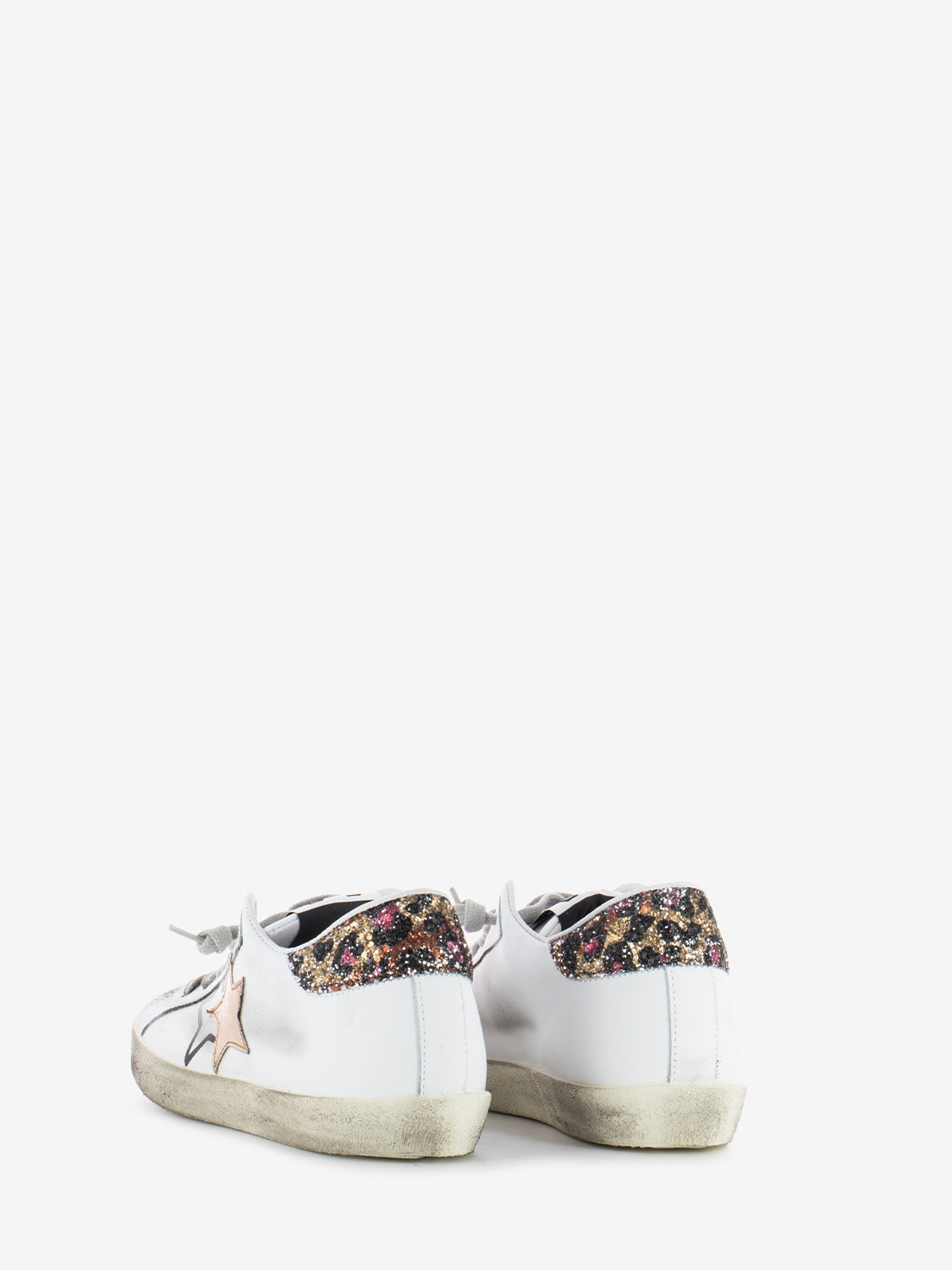 Low sneakers white leather / gold / glitter