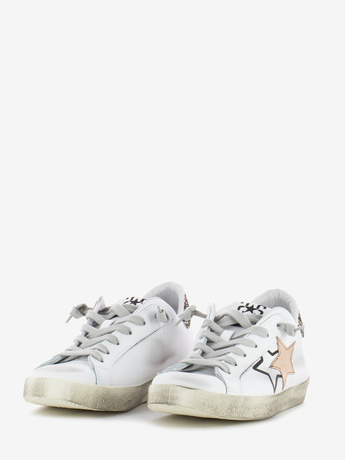 Low sneakers white leather / gold / glitter