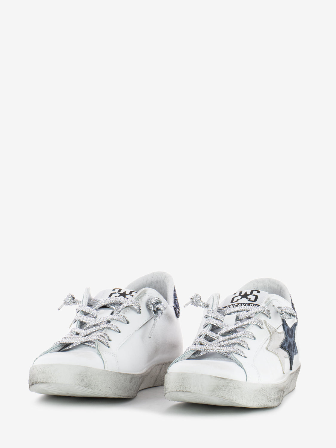 Low sneakers in plain leather / blue / glitter