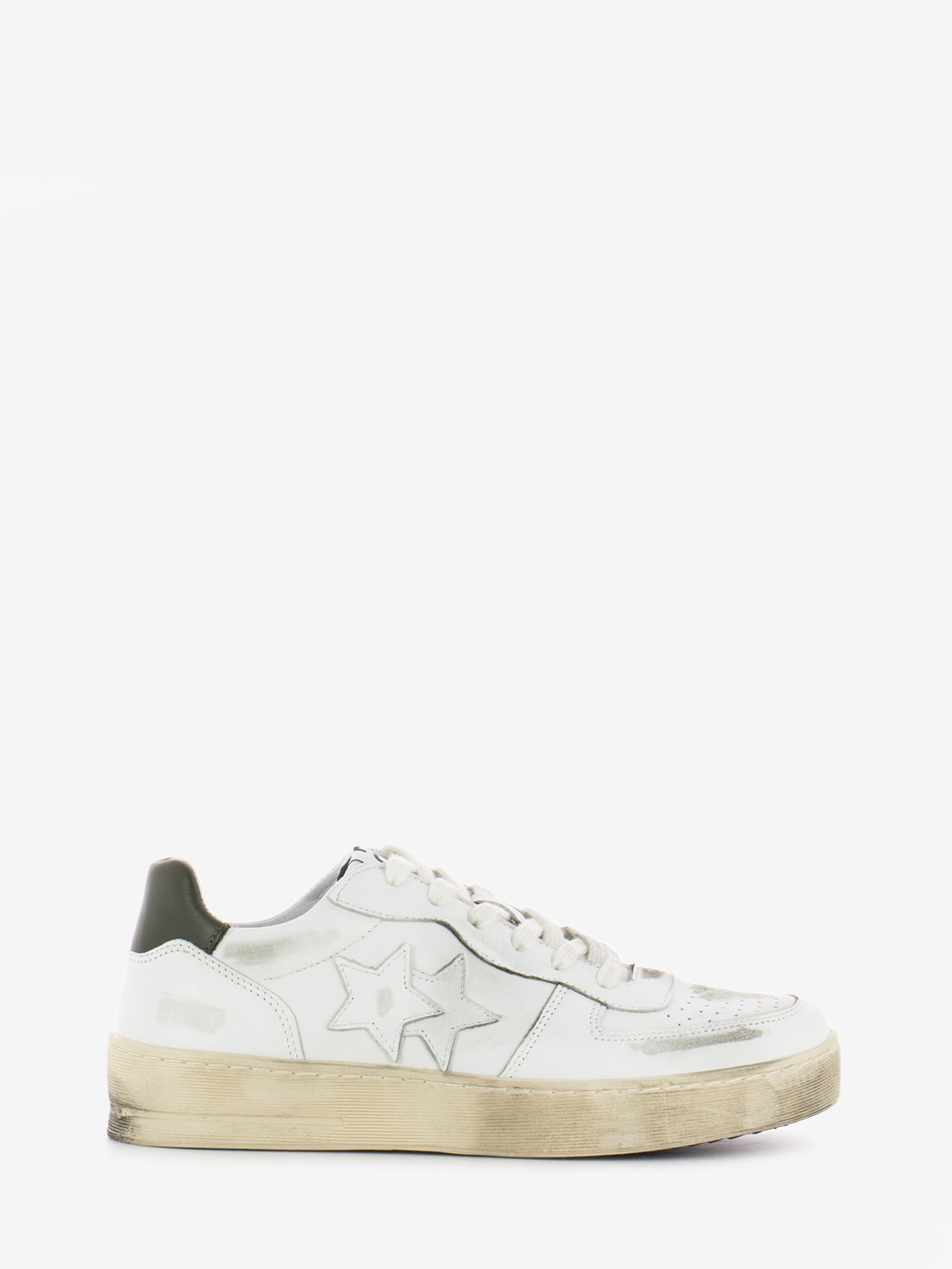 White/Green Leather Padel Sneakers