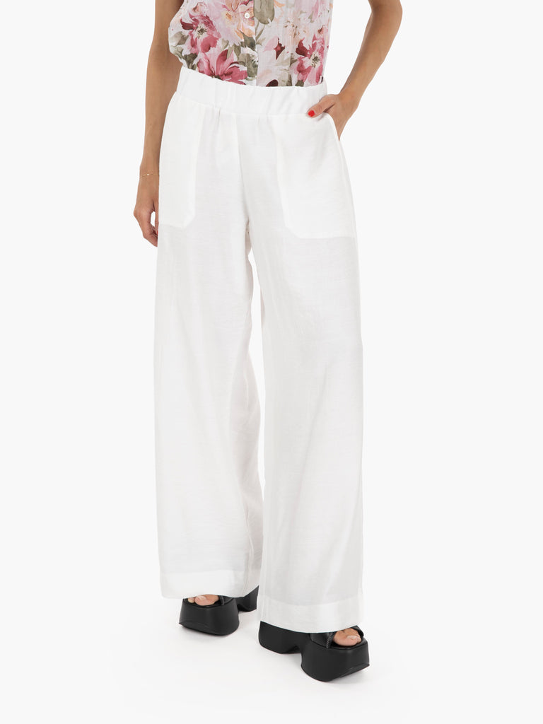 STIMM - Pantalone Sarah a palazzo fluido bianco