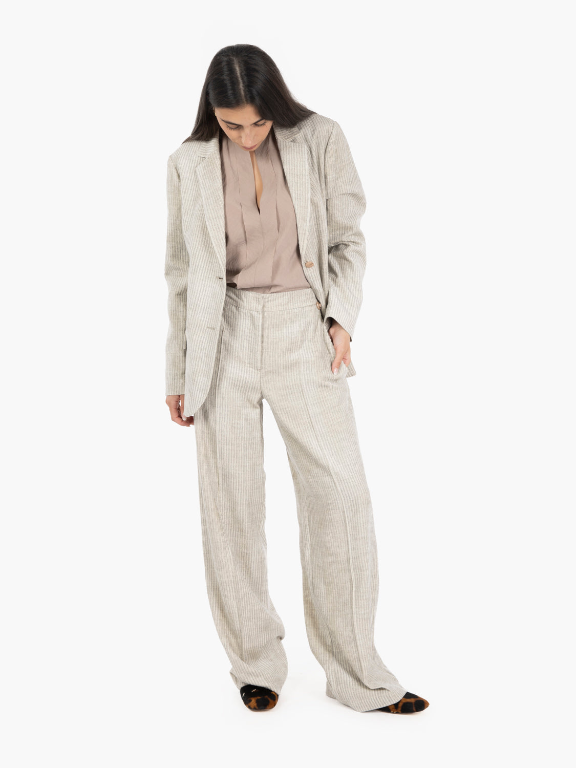 Pantaloni ampi velvet perla