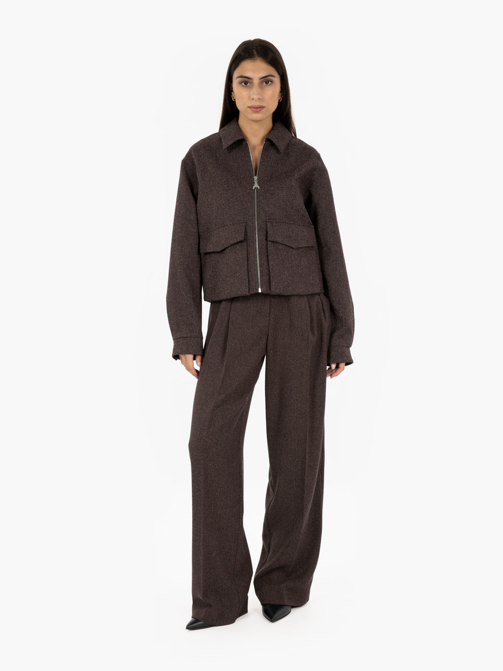 Warm beige pleated palazzo trousers
