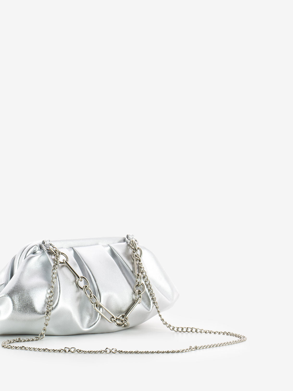 Clutch with silver metal chain