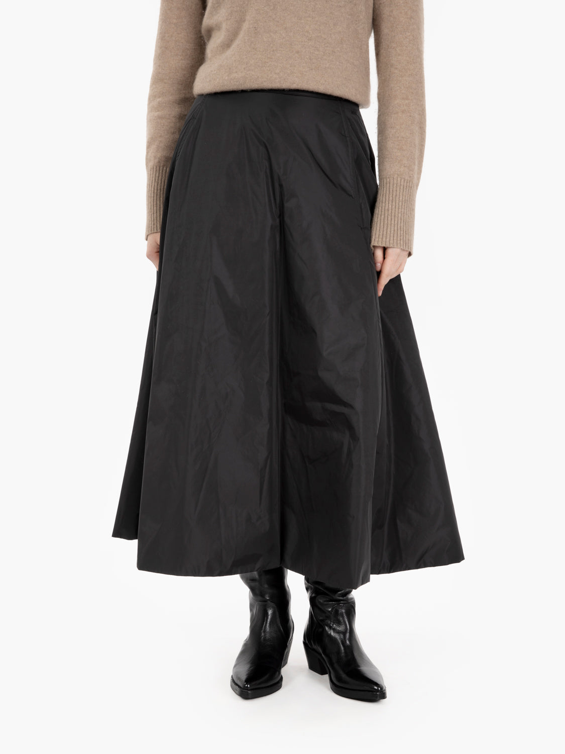 Black padded midi skirt