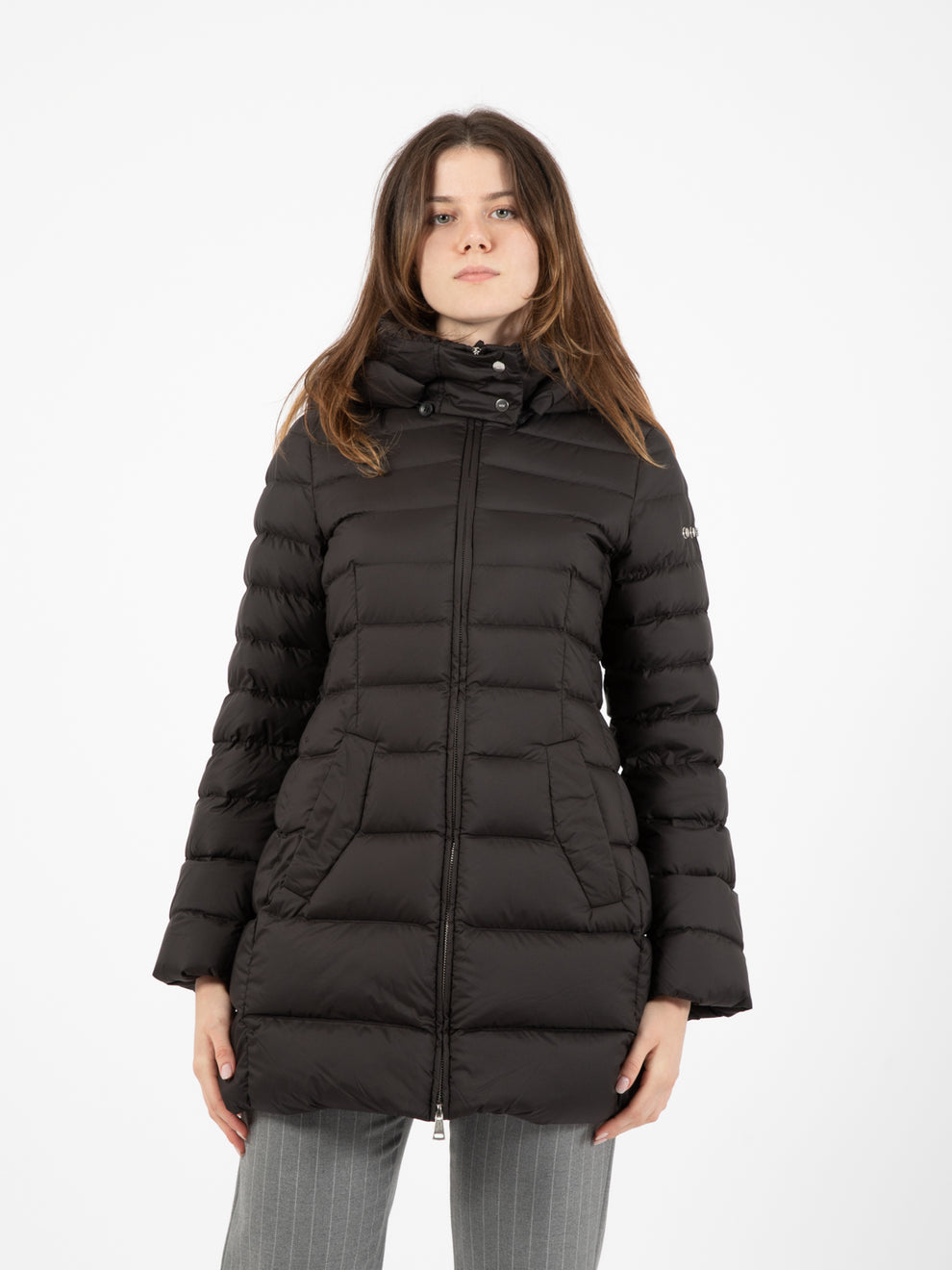Black down jacket with detachable hood