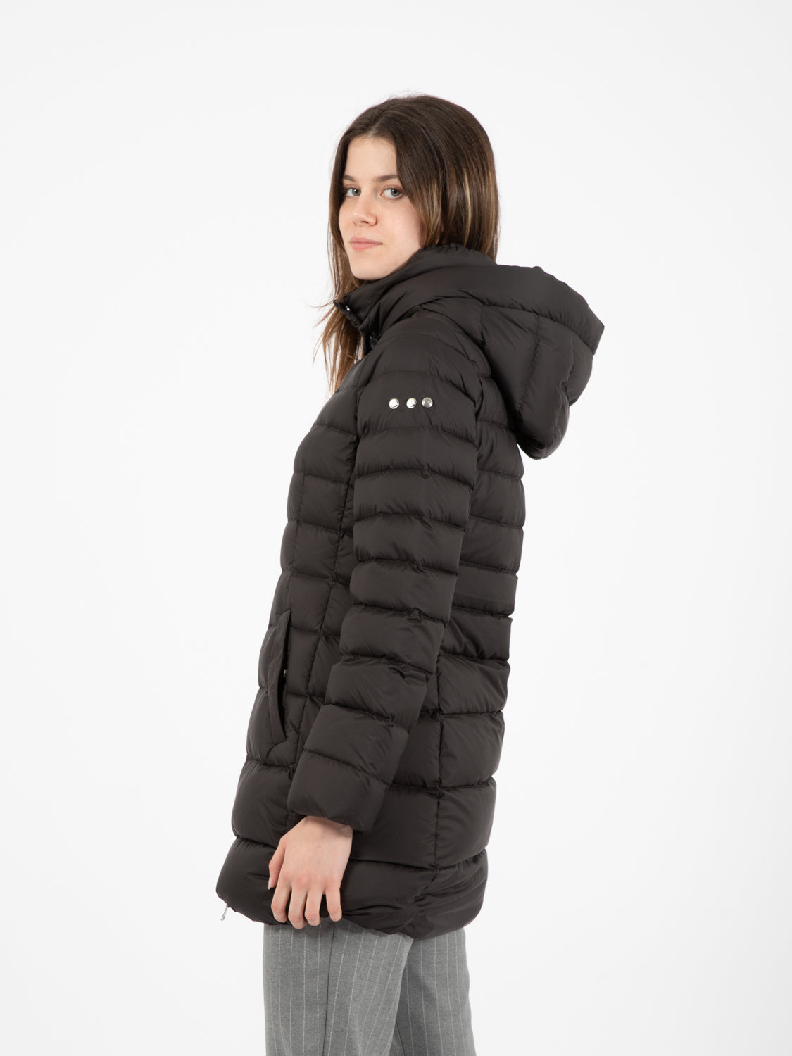 Black down jacket with detachable hood