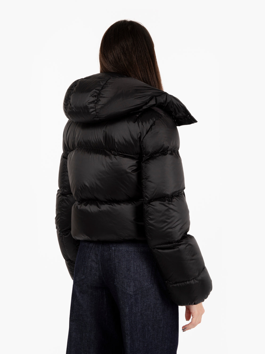 Short down jacket detachable hood noir