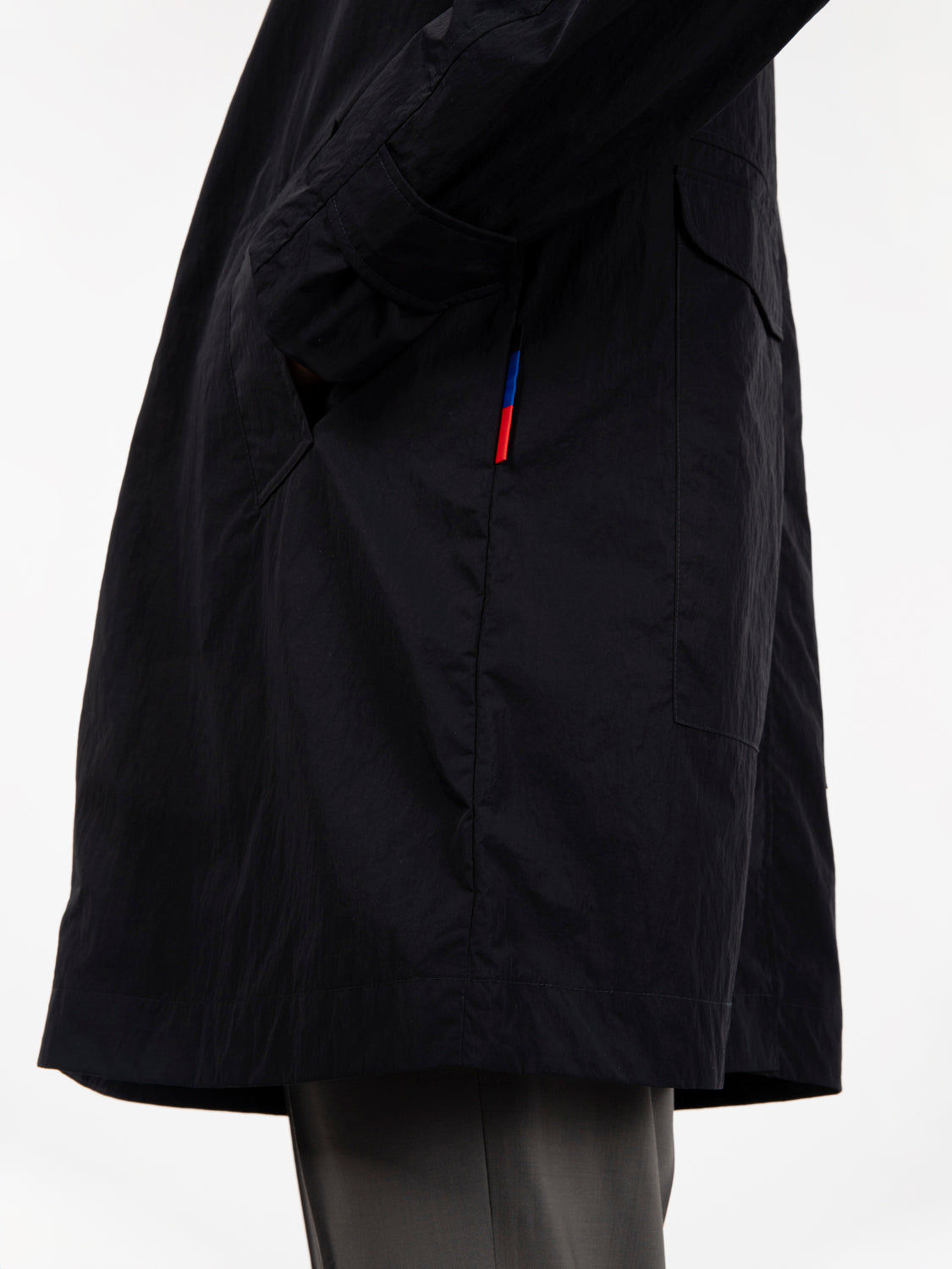 Multi-pocket trench coat navy blue