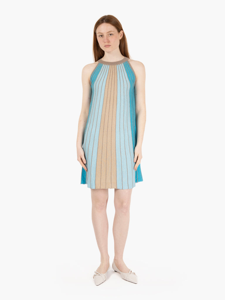 AGGEL KNITWEAR - Abito corto lurex turchese / oro