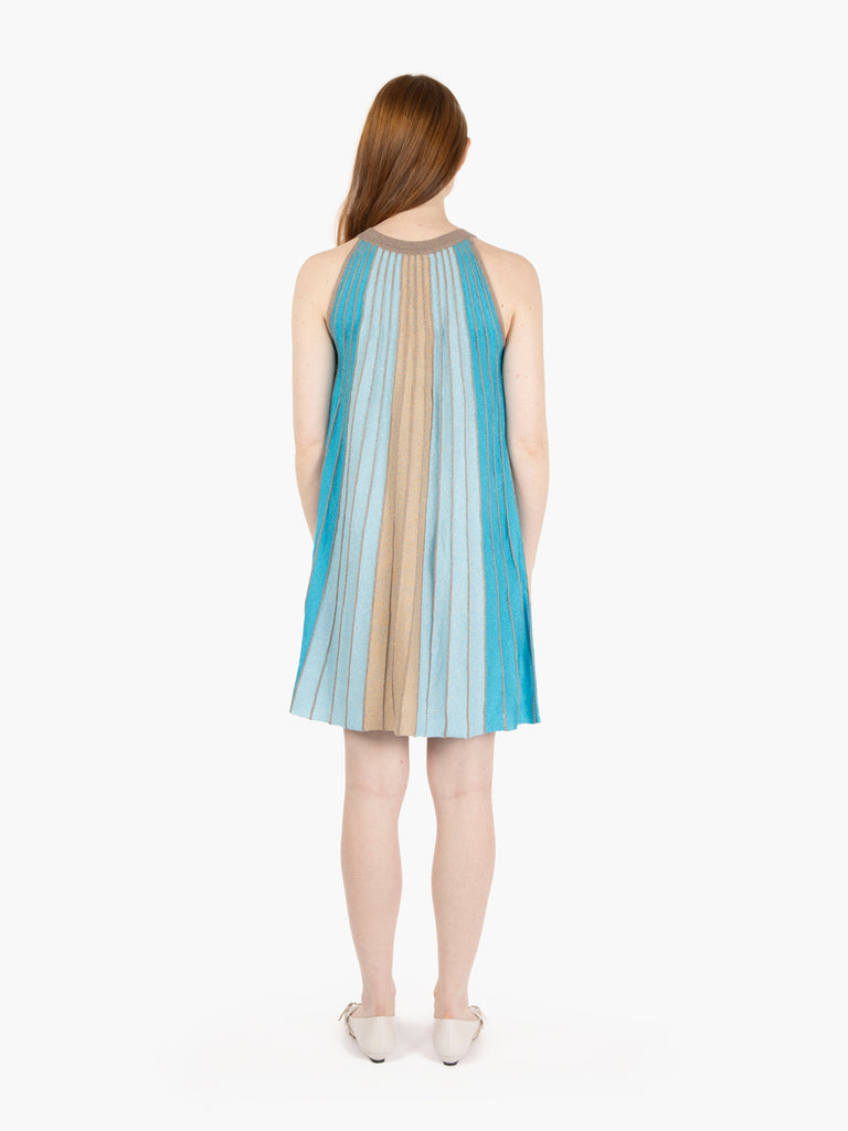 AGGEL KNITWEAR - Abito corto lurex turchese / oro