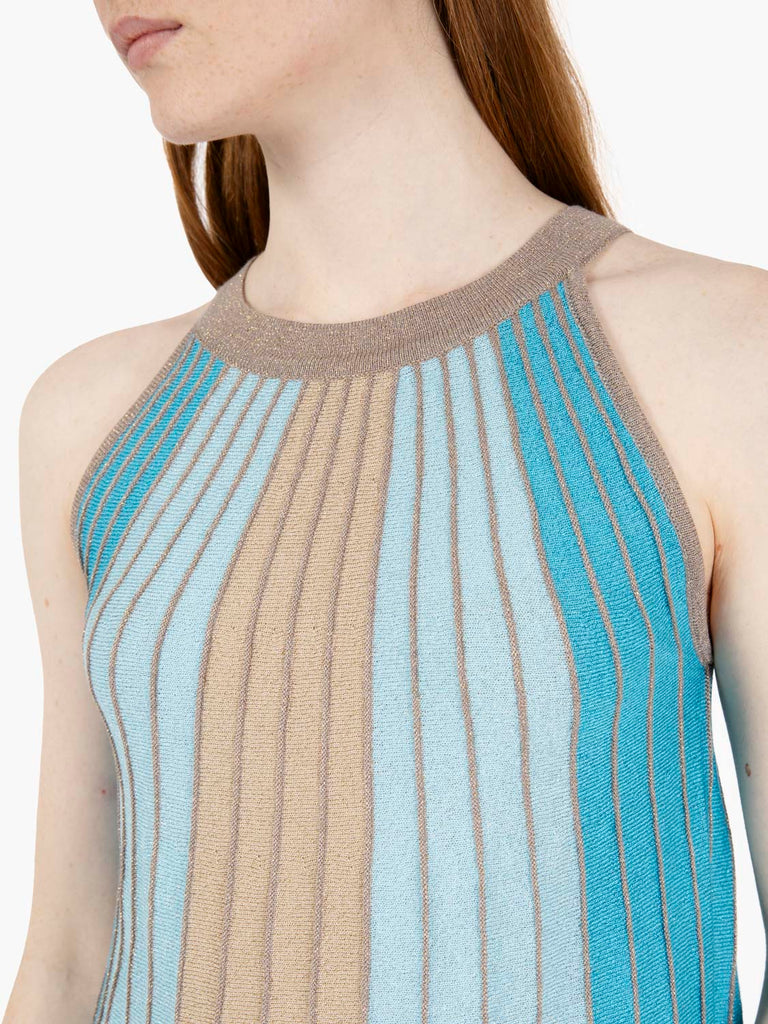 AGGEL KNITWEAR - Abito corto lurex turchese / oro