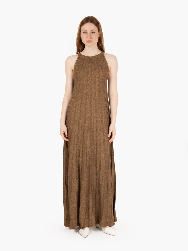 AGGEL KNITWEAR - Abito lungo a coste bronzo