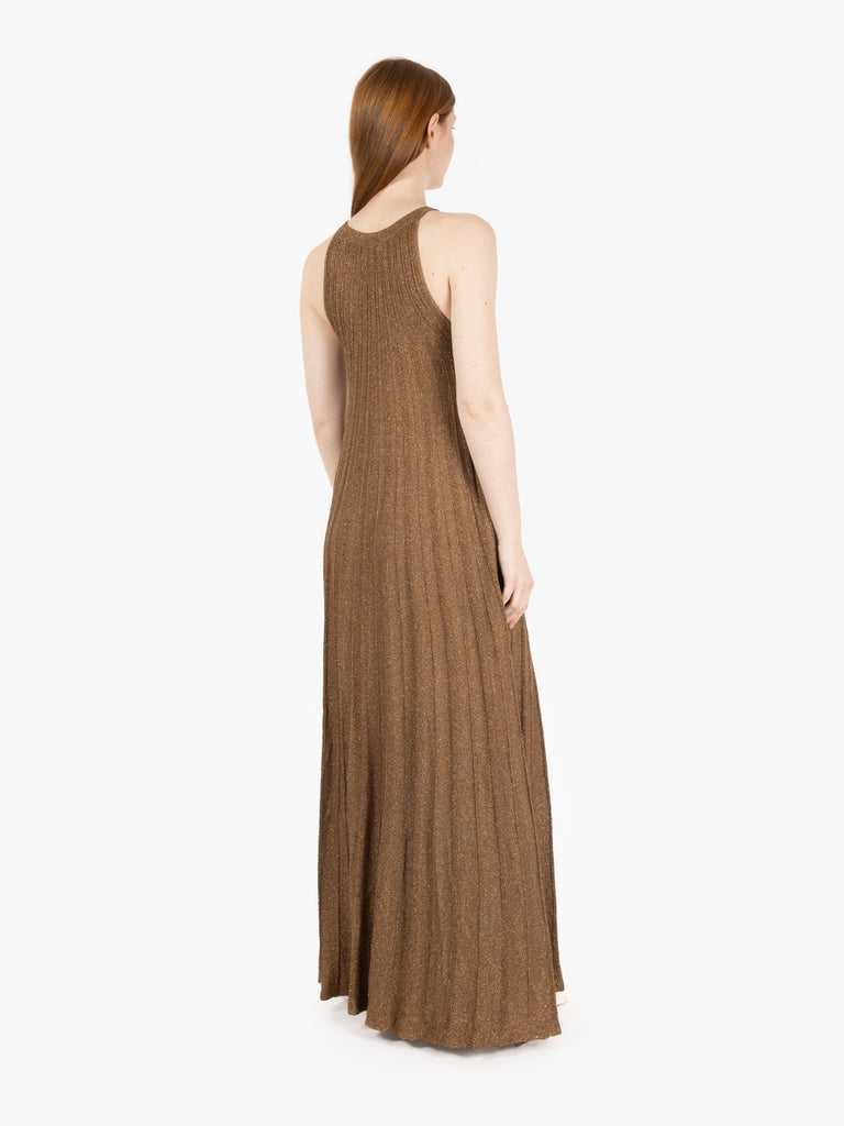 AGGEL KNITWEAR - Abito lungo a coste bronzo