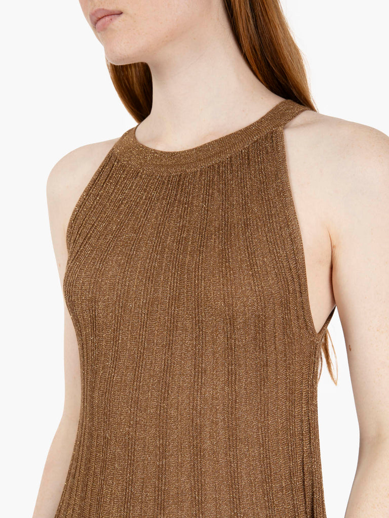 AGGEL KNITWEAR - Abito lungo a coste bronzo