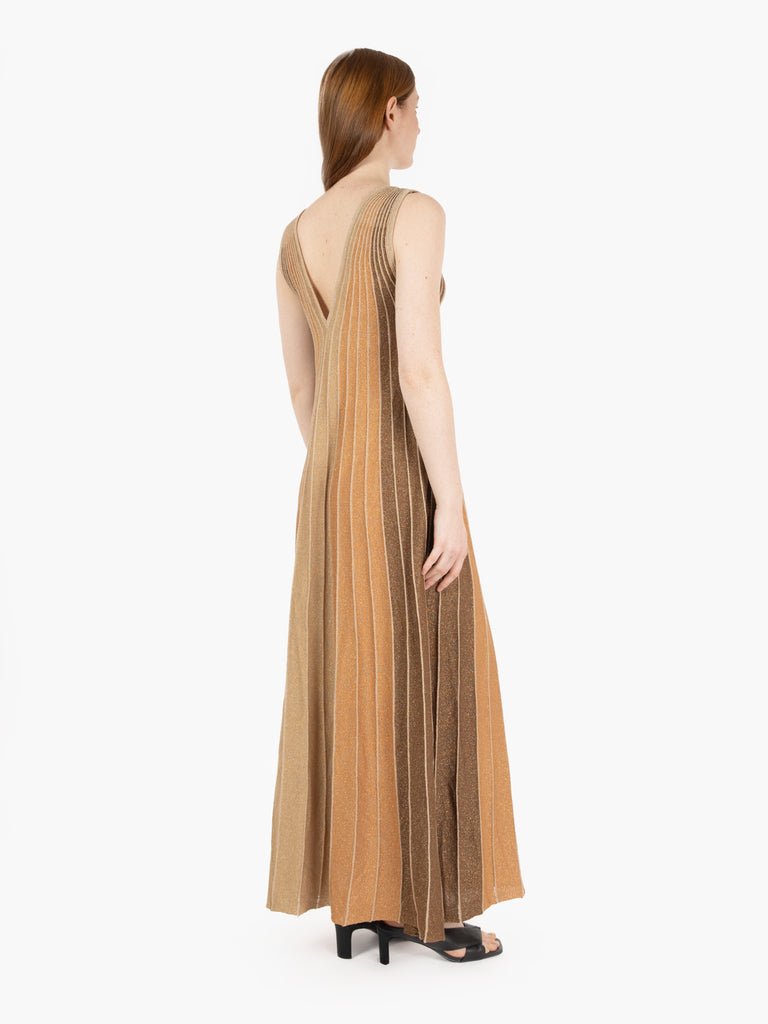 AGGEL KNITWEAR - Abito lungo scollo a V marrone / oro