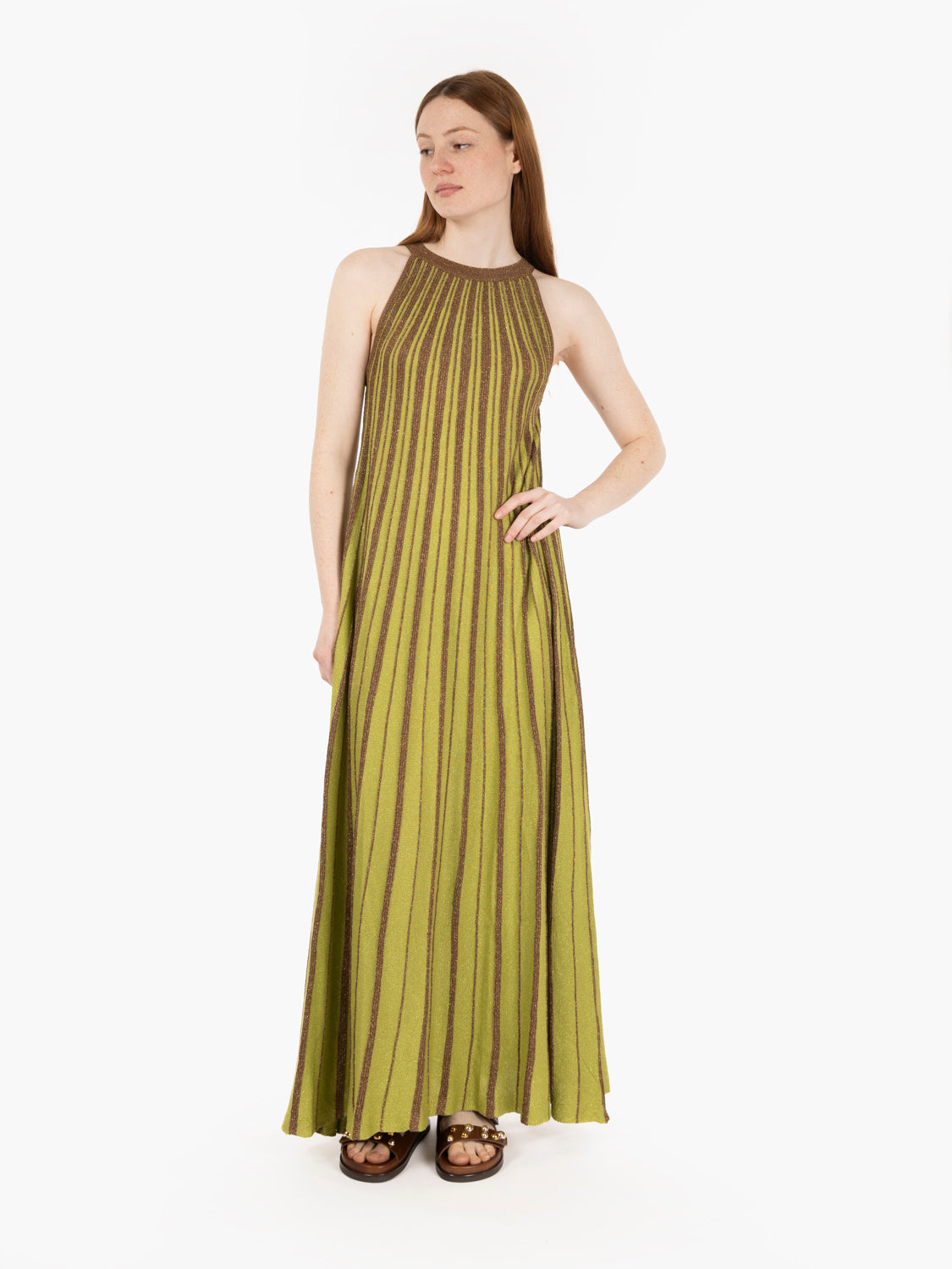 Aggl Knitwear - Long sleeveless dress bright green / bronze | STIMM Aggl Knitwear - Long sleeveless dress bright green / bronze | STIMM