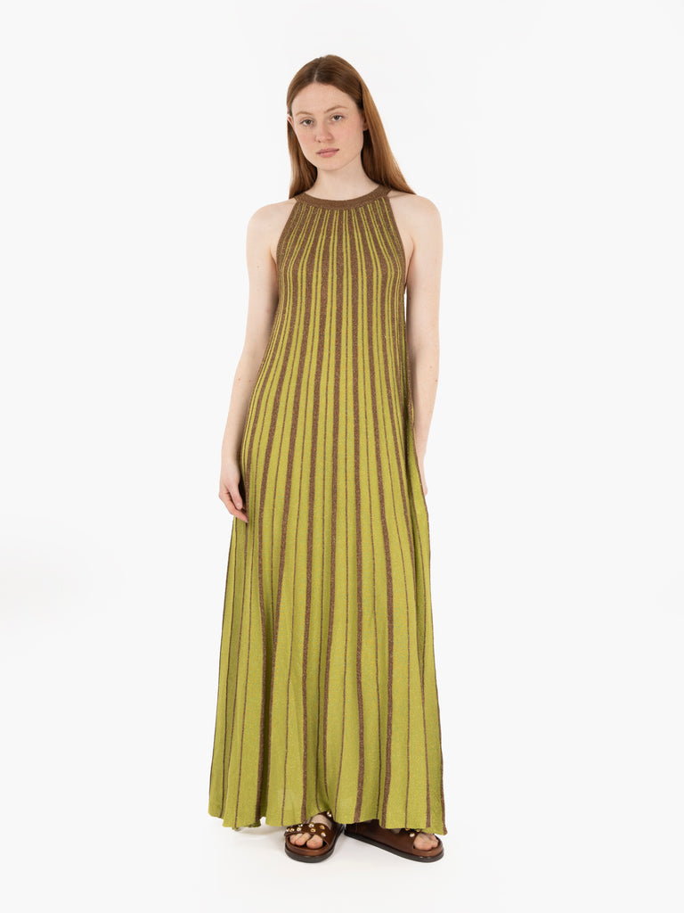 AGGEL KNITWEAR - Abito lungo smanicato bright green / bronze