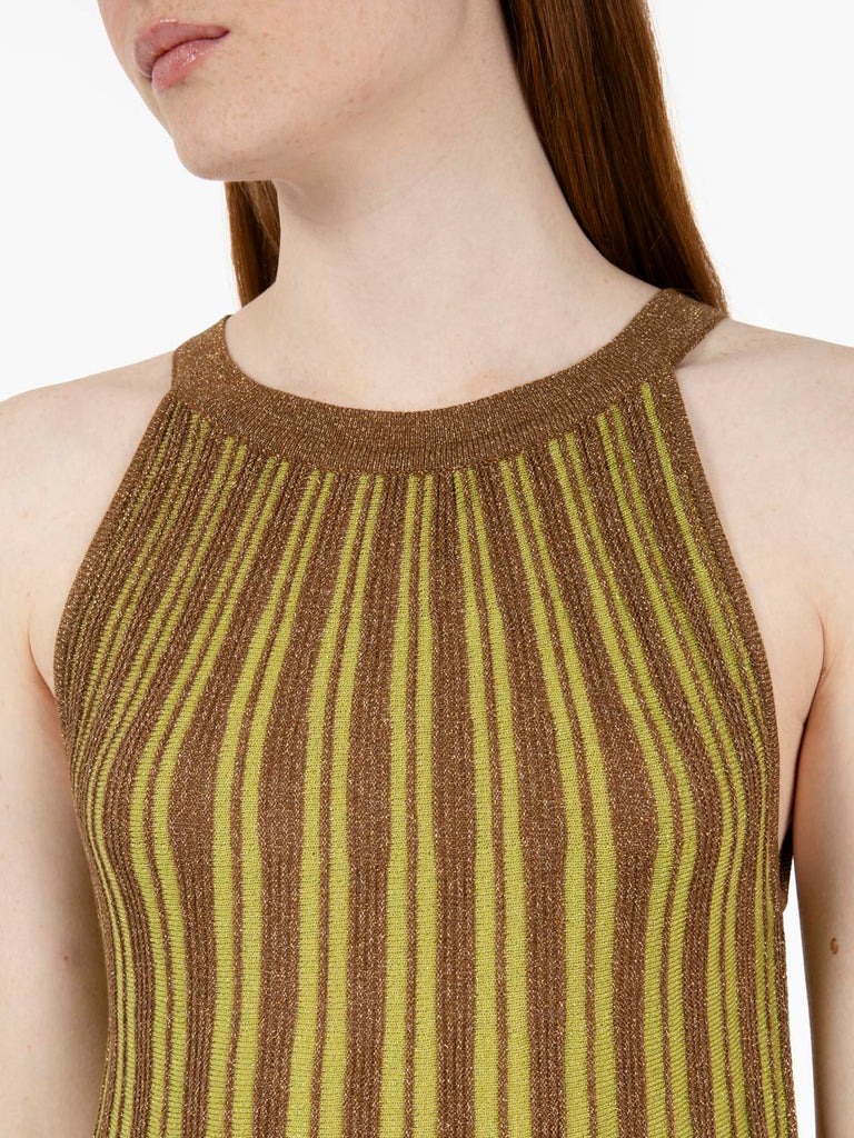 AGGEL KNITWEAR - Abito lungo smanicato bright green / bronze