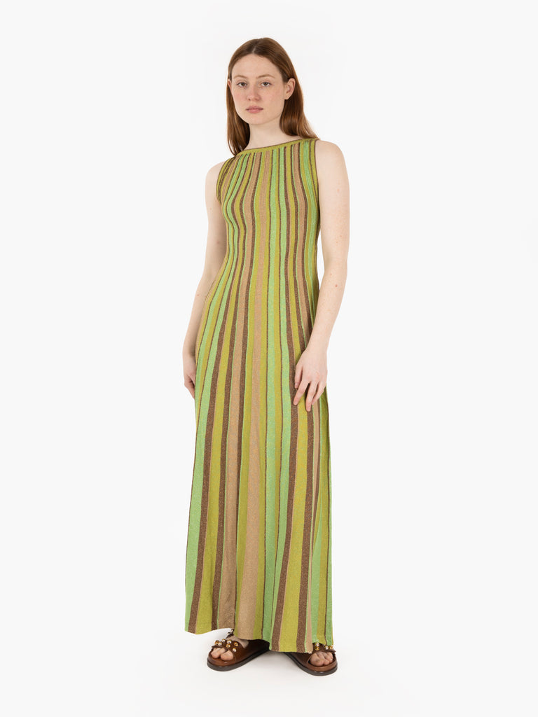 AGGEL KNITWEAR - Abito lungo smanicato verde / marrone