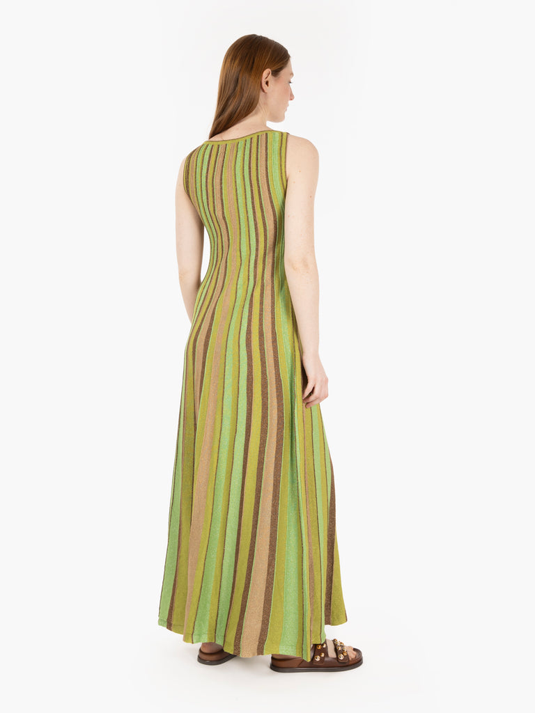 AGGEL KNITWEAR - Abito lungo smanicato verde / marrone