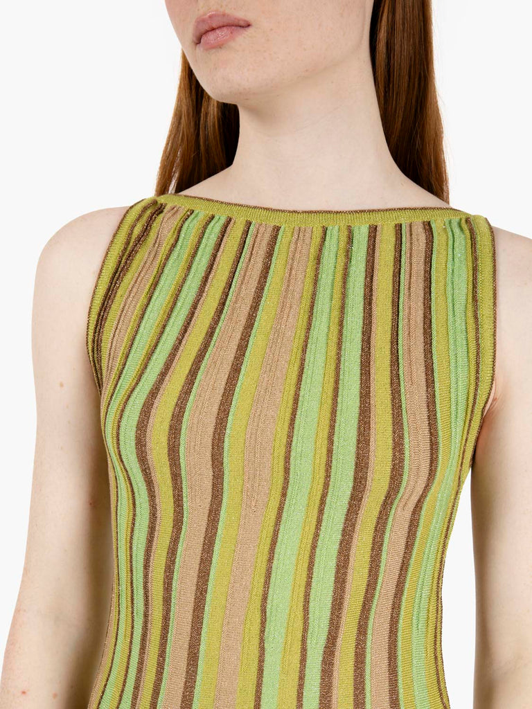 AGGEL KNITWEAR - Abito lungo smanicato verde / marrone