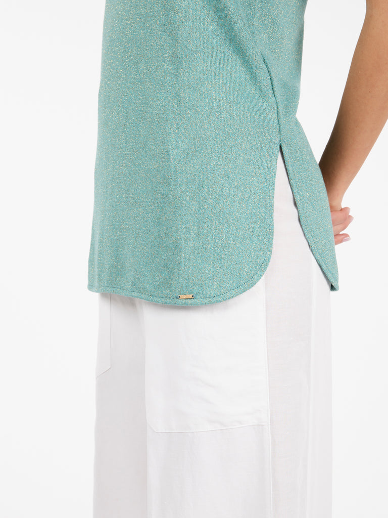 AGGEL KNITWEAR - Canotta in maglia e lurex teal