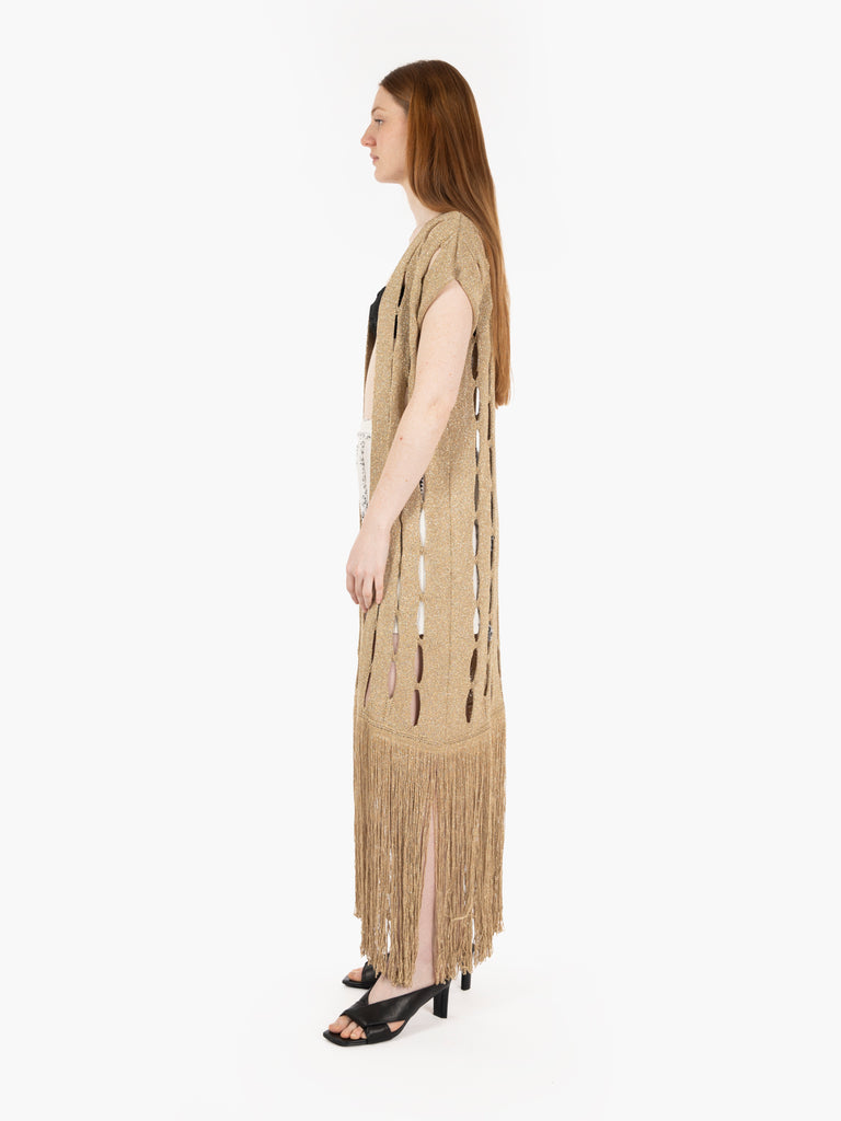 AGGEL KNITWEAR - Gilet lungo con fori oro