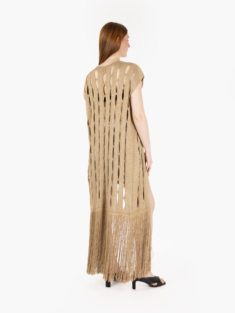 AGGEL KNITWEAR - Gilet lungo con fori oro