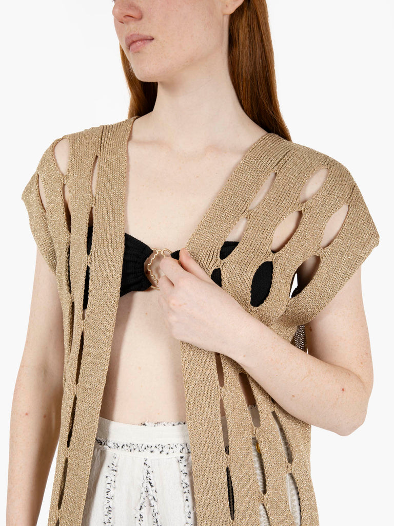 AGGEL KNITWEAR - Gilet lungo con fori oro
