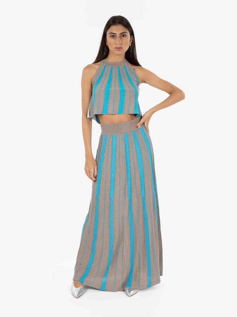 AGGEL KNITWEAR - Top corto svasato turchese / oro