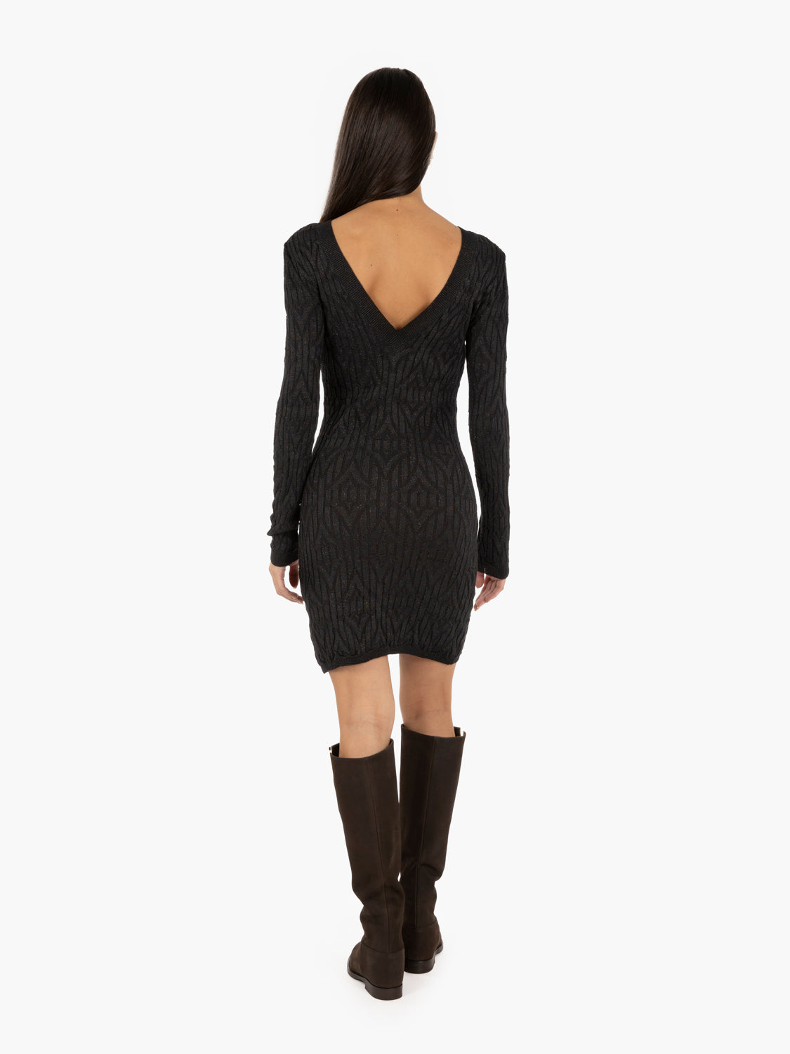 Short black dress with porthole neckline