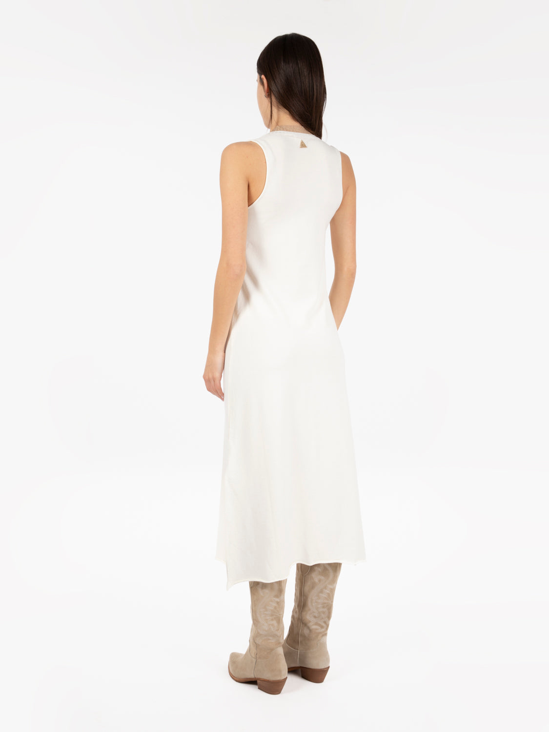 Abito in maglia con collo lurex panna