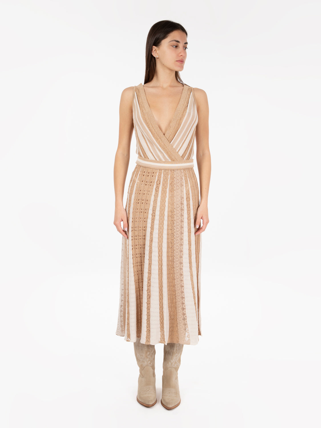 Abito in maglia punto pizzo panna / beige