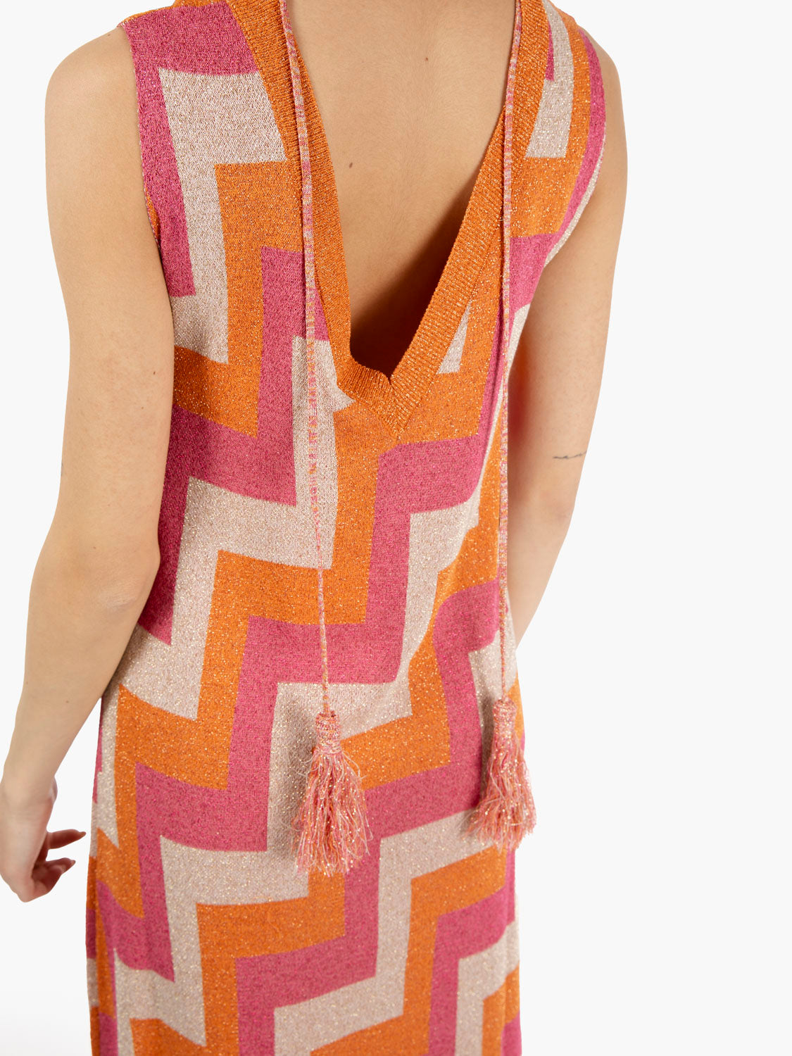 Abito jacquard con dettagli lurex fuxia / arancio