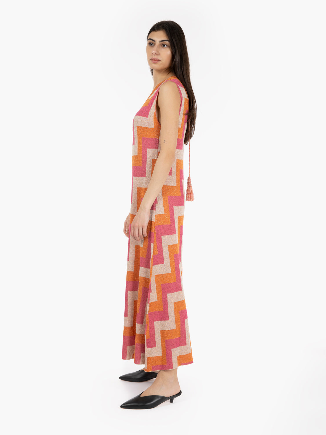 Abito jacquard con dettagli lurex fuxia / arancio