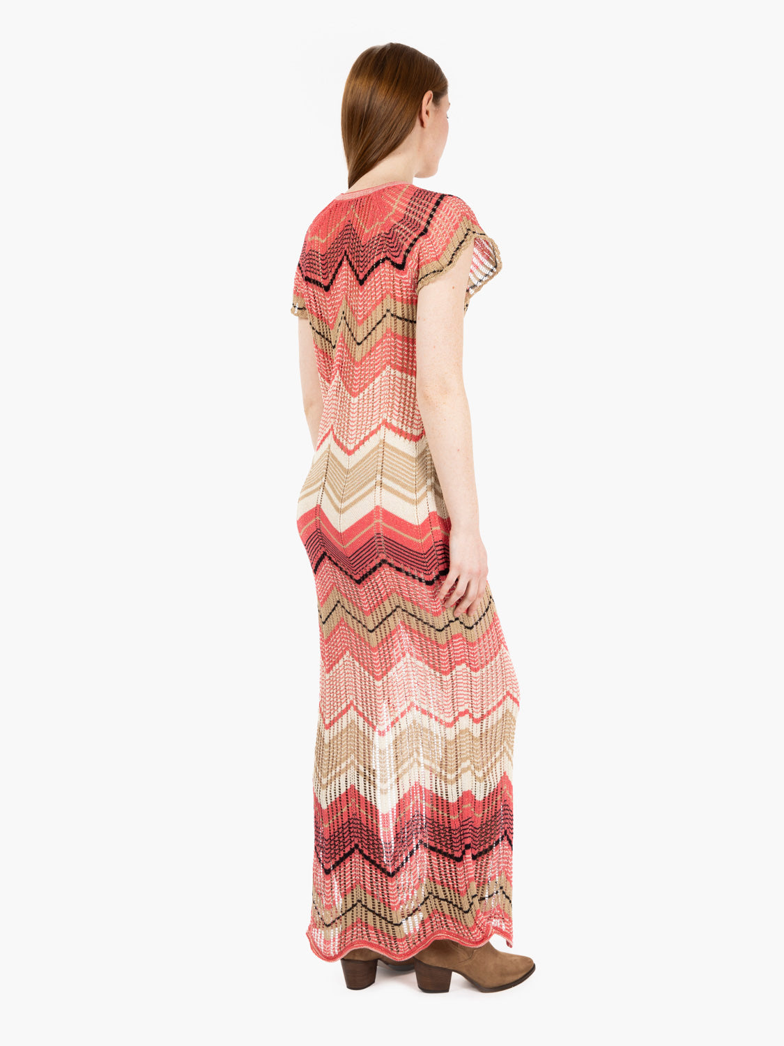 Abito lungo in maglia a zig zag fuxia / multicolor