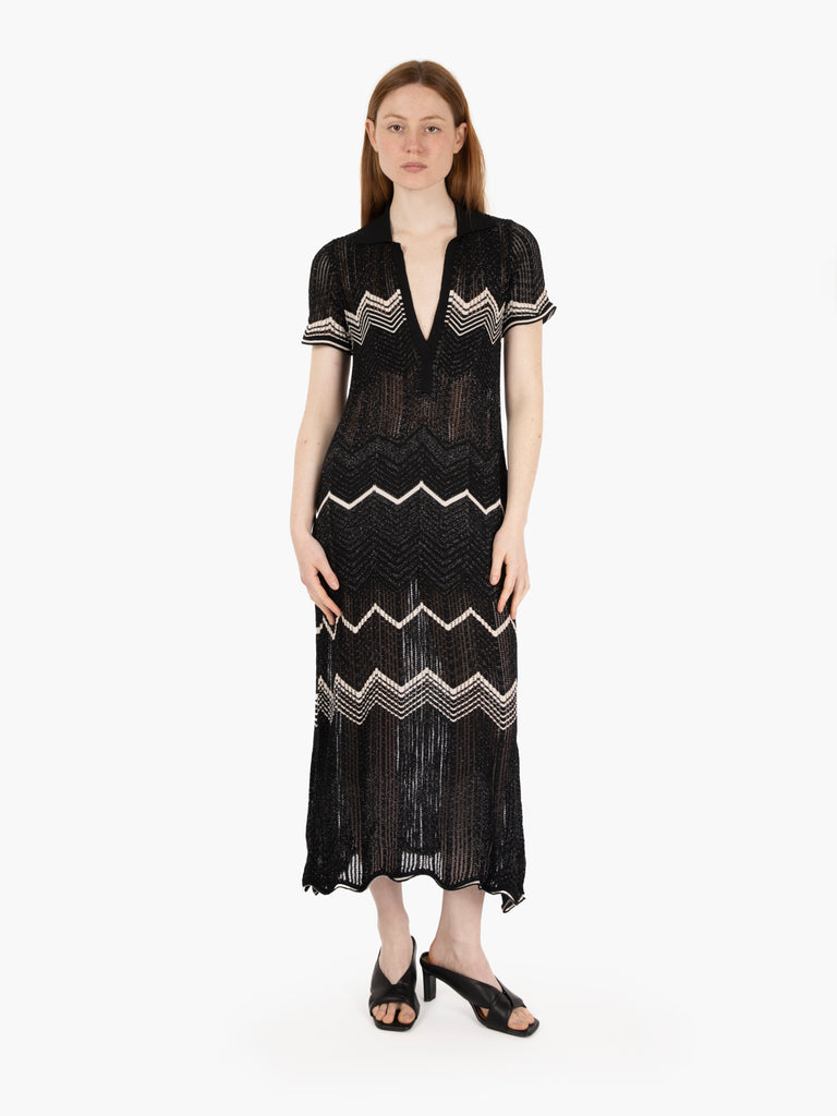 AKEP - Abito lungo in maglia a zig zag nero