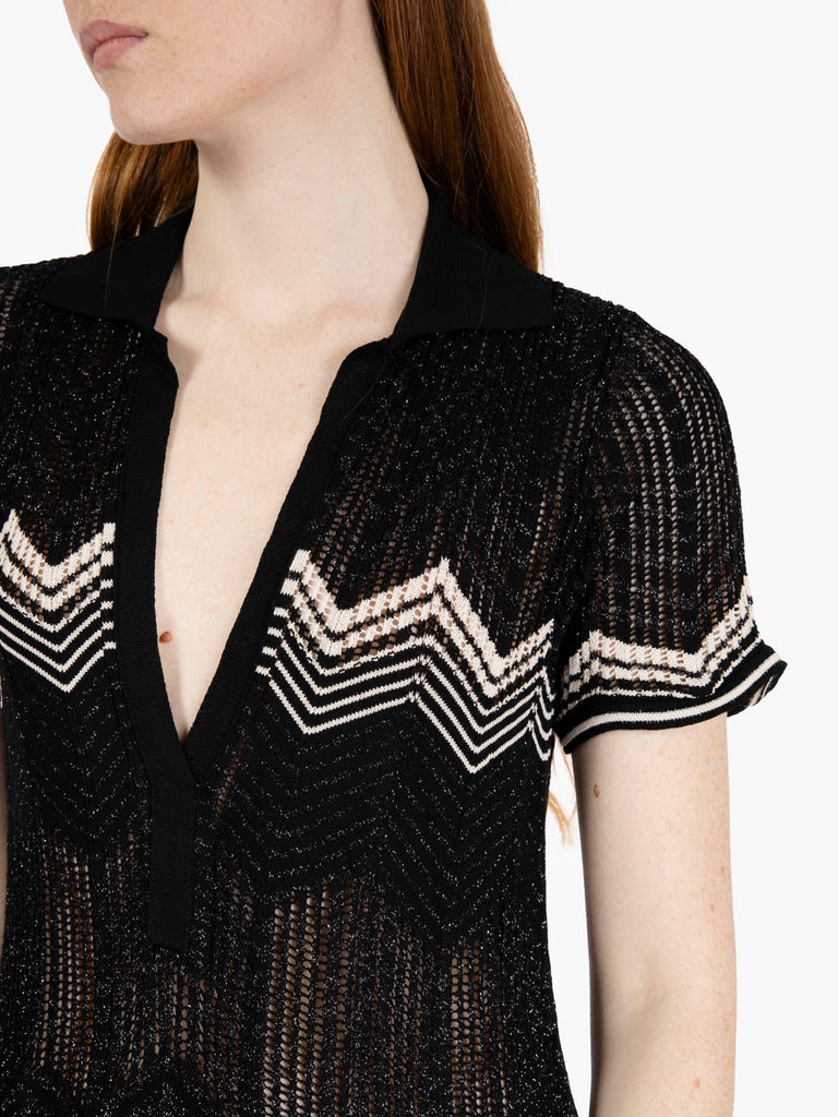 AKEP - Abito lungo in maglia a zig zag nero