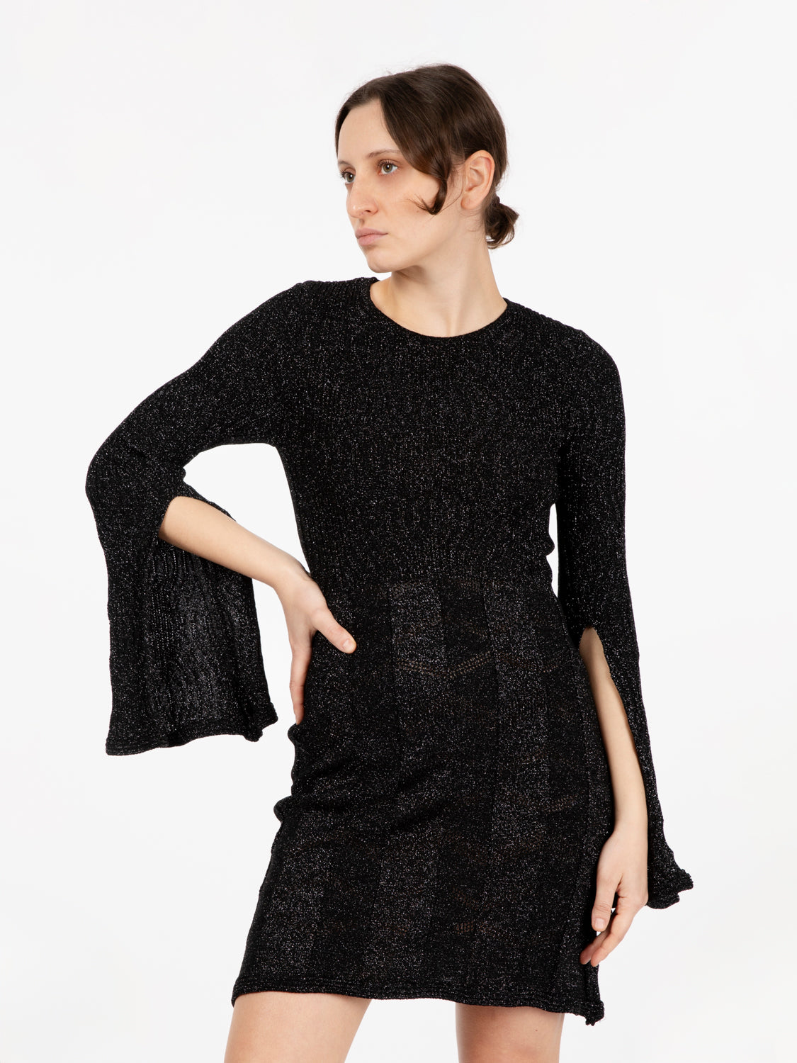 Abito lurex maniche con spacchi nero