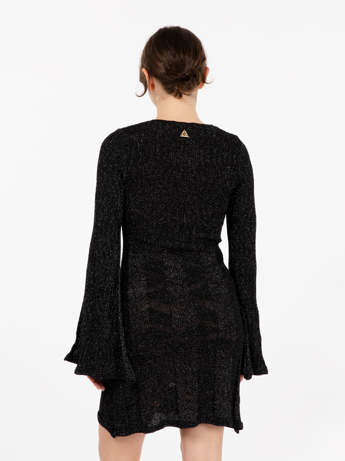 Abito lurex maniche con spacchi nero