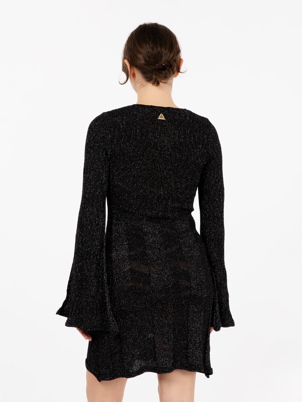 Abito lurex maniche con spacchi nero