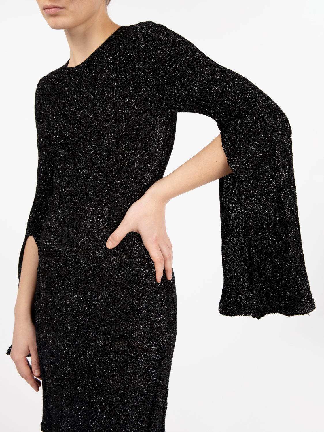 Abito lurex maniche con spacchi nero
