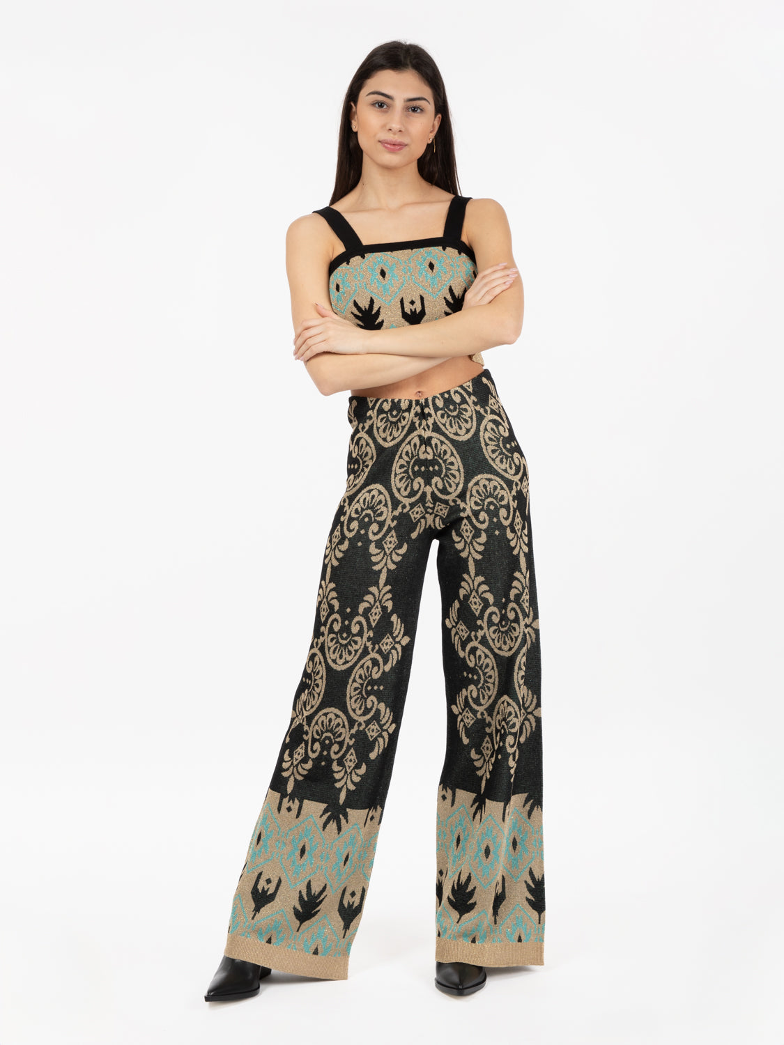 Crop top in maglia jacquard multicolor