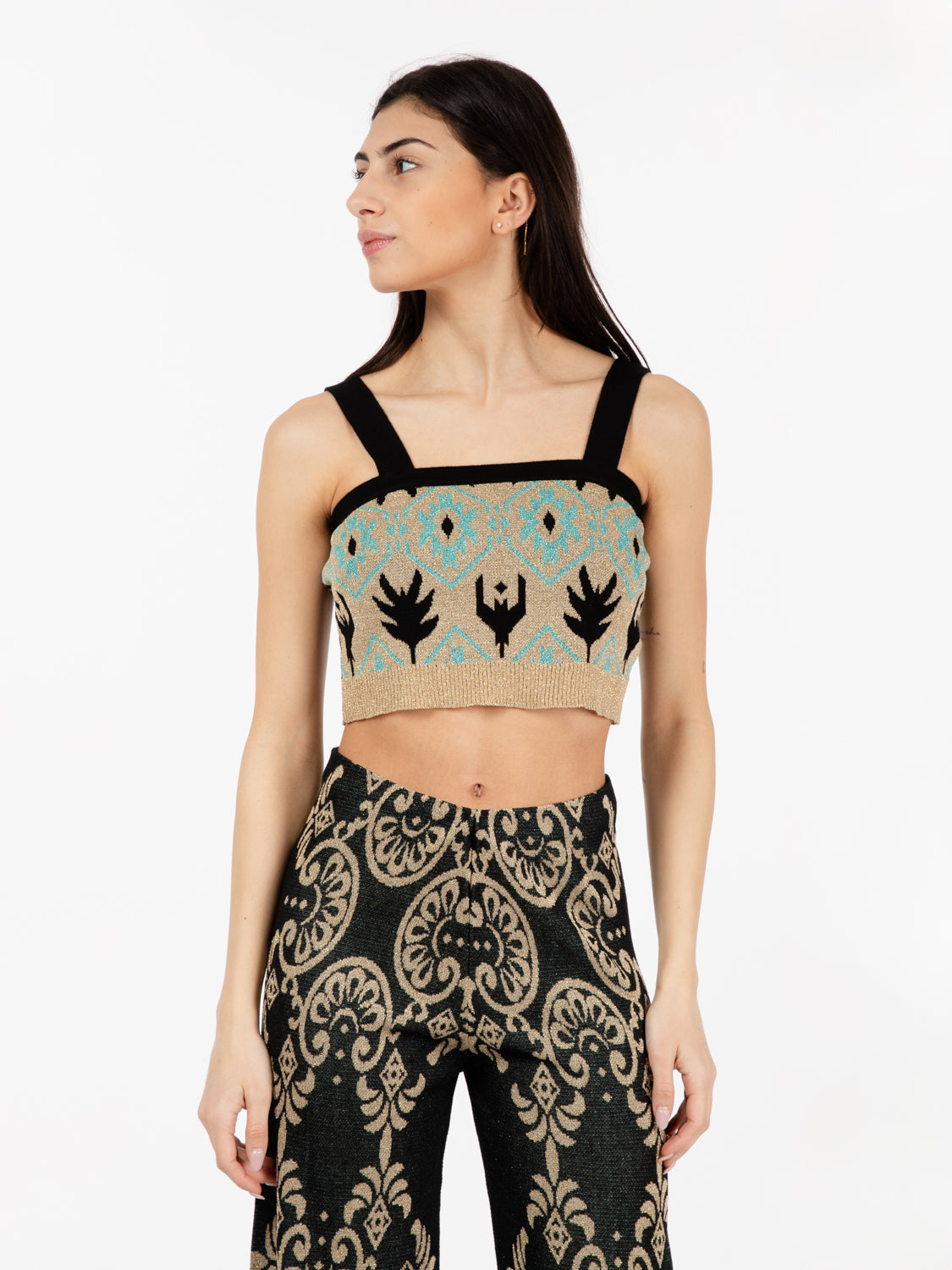 Crop top in maglia jacquard multicolor