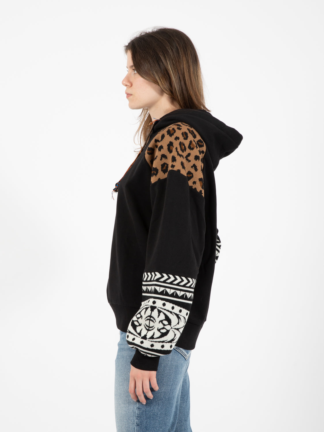 Felpa con fantasie in maglia nero / animalier / multicolor