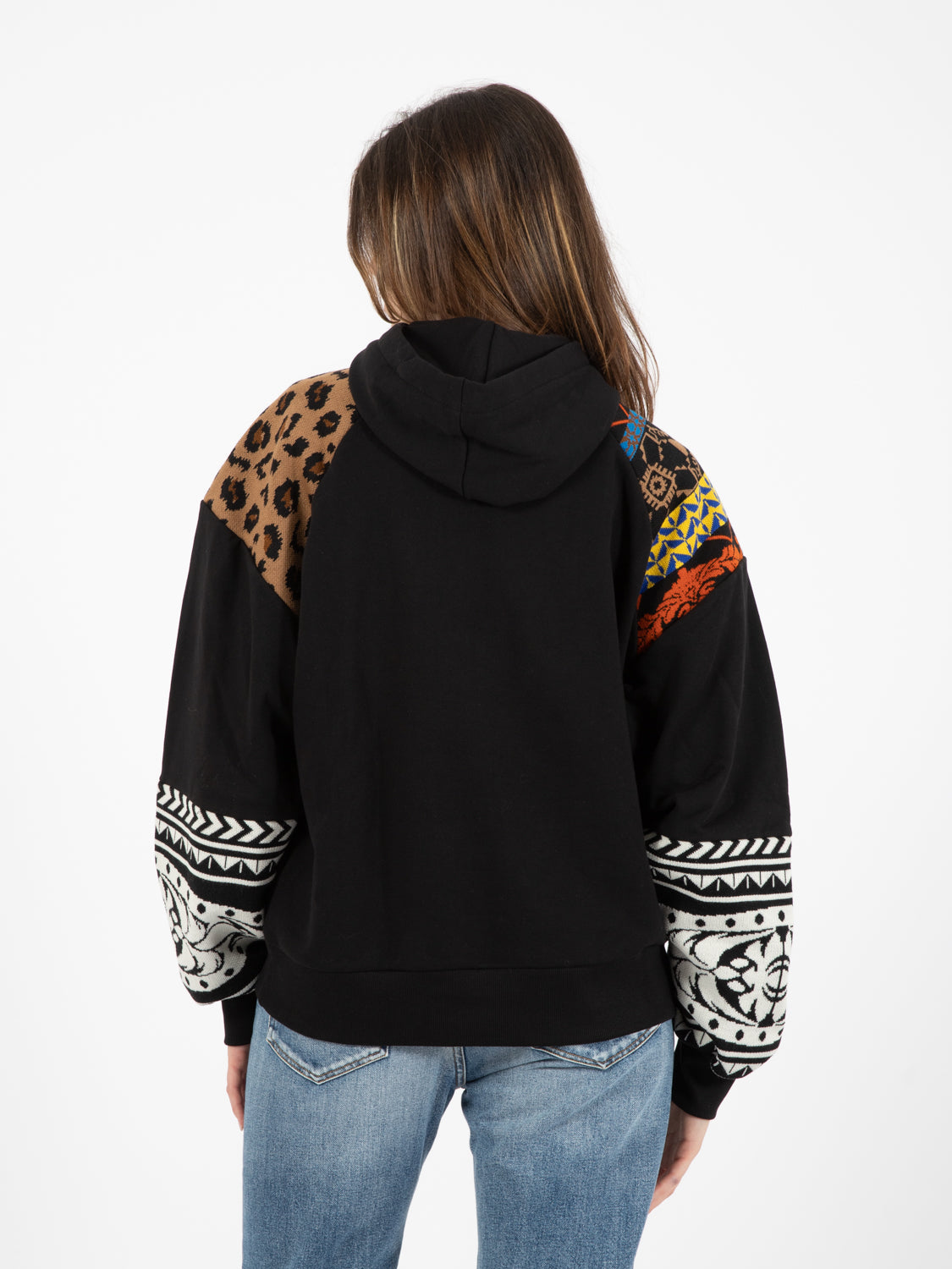 Felpa con fantasie in maglia nero / animalier / multicolor