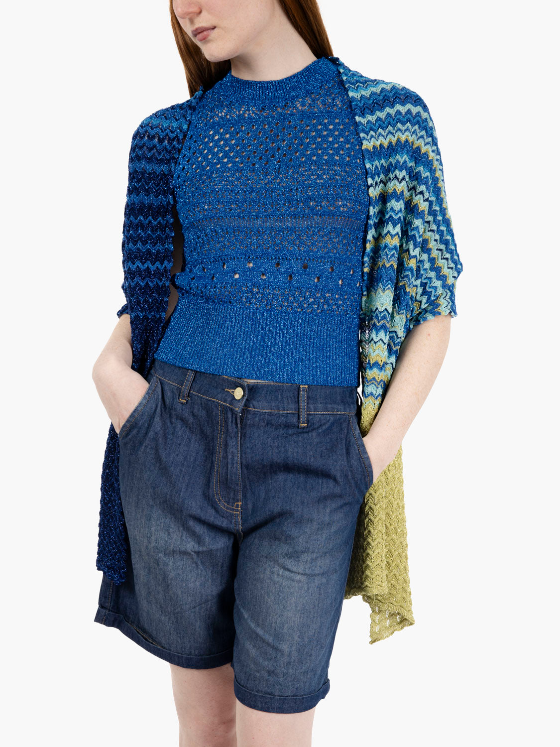 Foulard in maglia degradé blu / multicolor