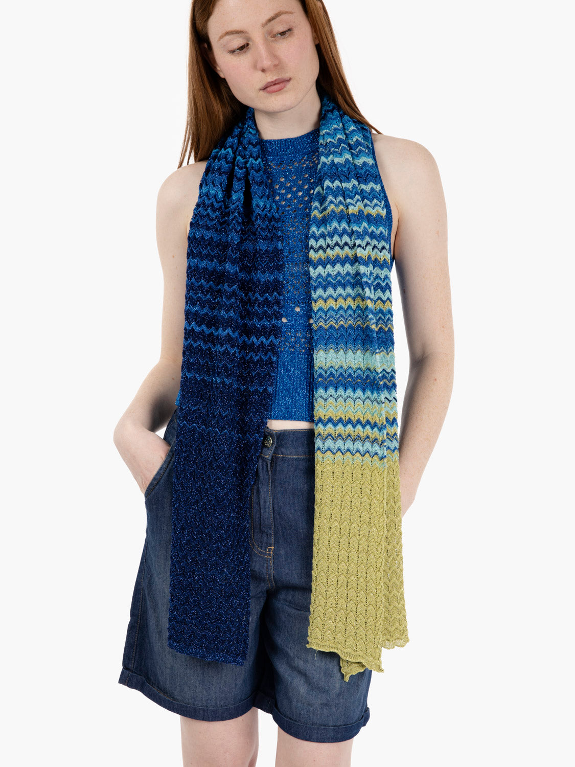 Foulard in maglia degradé blu / multicolor