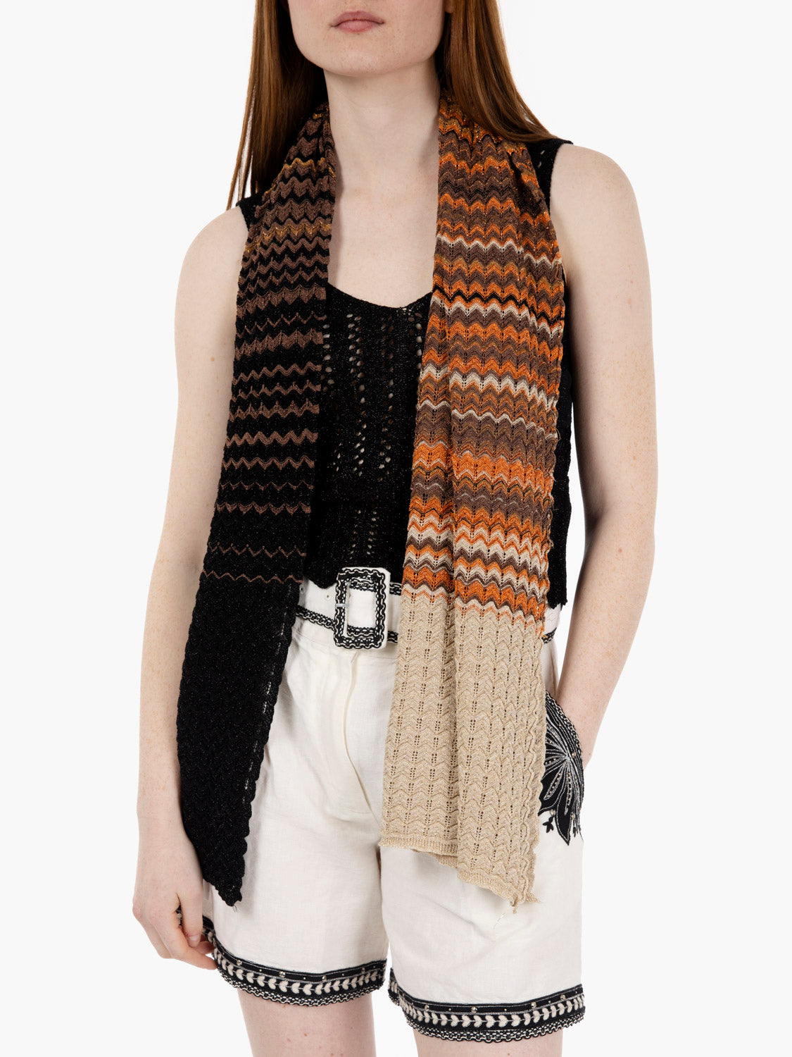 Foulard in maglia degradé marrone / multicolor